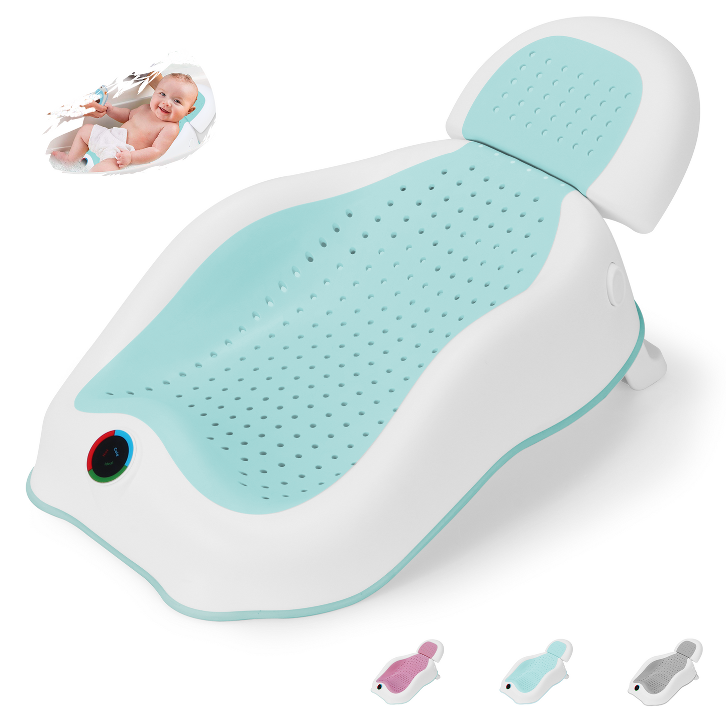 Wddbb Baby Bath Support,Ideal for Babies Less Than 6 Months Old,with Thermometer-Adjustable Slope Newborn Bathtub, Baby tubs for Baby tubs for Newborn Essentials Must Haves (Green)