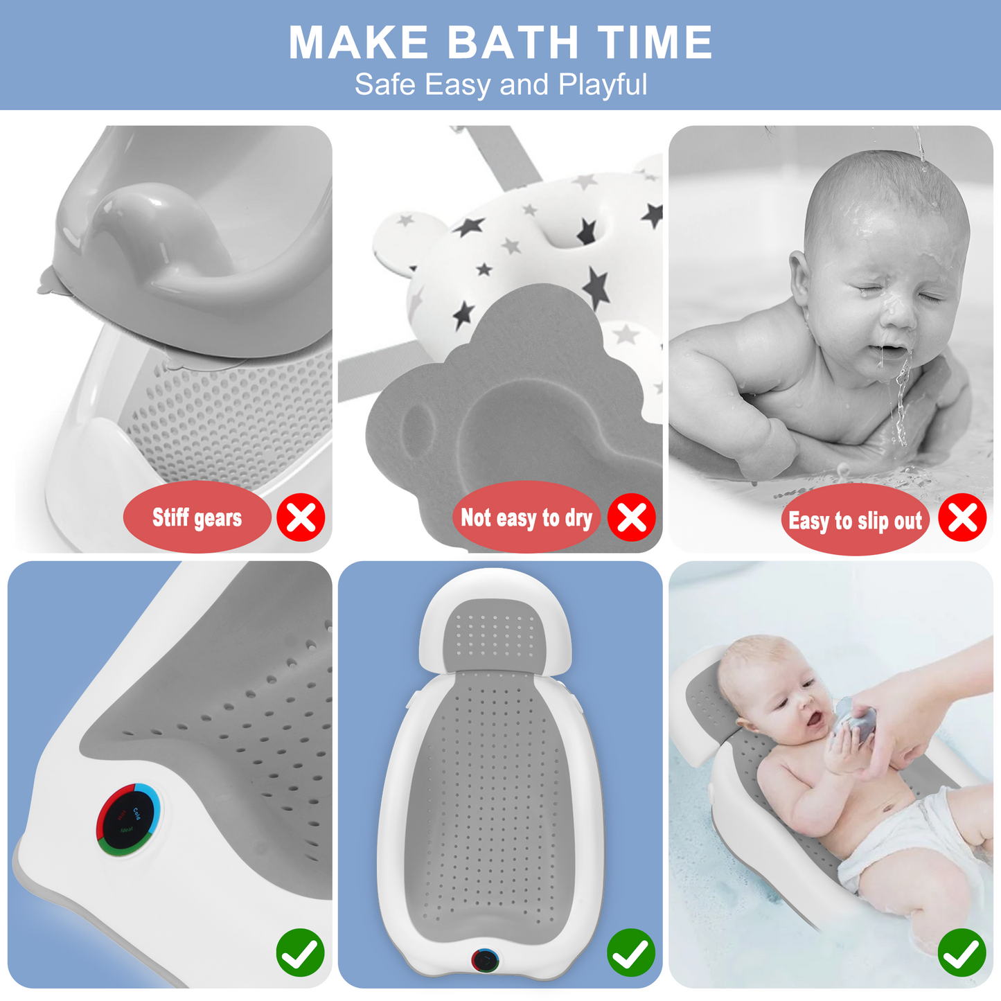 Wddbb Baby Bath Support,Ideal for Babies Less Than 6 Months Old,with Thermometer-Adjustable Slope Newborn Bathtub, Baby tubs for Baby tubs for Newborn Essentials Must Haves (Green)
