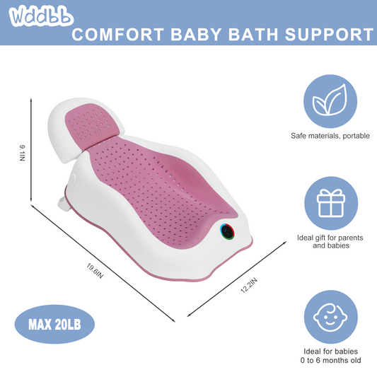 Wddbb Baby Bath Support,Ideal for Babies Less Than 6 Months Old,with Thermometer-Adjustable Slope Newborn Bathtub, Baby tubs for Baby tubs for Newborn Essentials Must Haves (Pink)