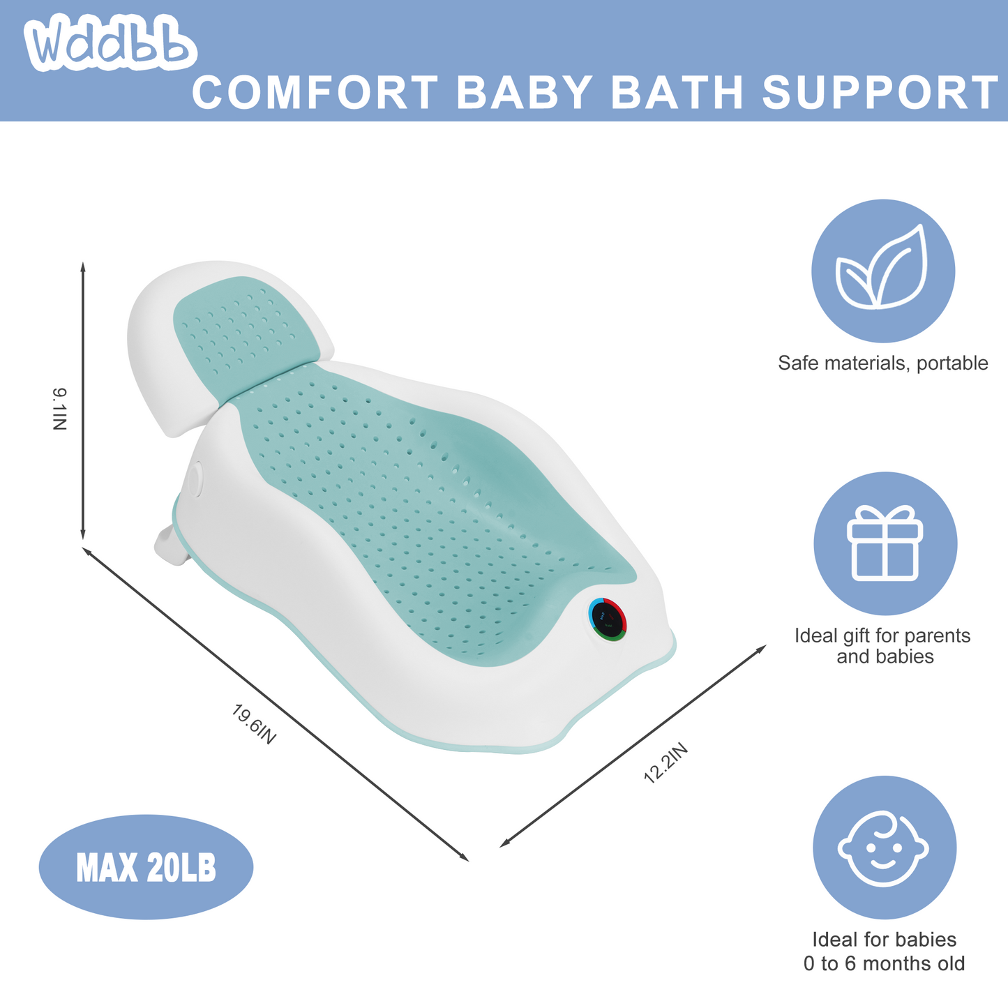 Wddbb Baby Bath Support,Ideal for Babies Less Than 6 Months Old,with Thermometer-Adjustable Slope Newborn Bathtub, Baby tubs for Baby tubs for Newborn Essentials Must Haves (Green)