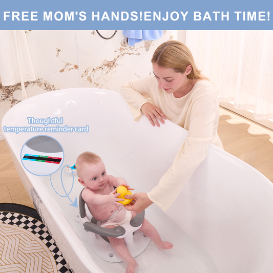 Wddbb Baby Bath seat for Babies 6 Months & up, 360° Stable Toddler Bath Chair with one-Touch Button, Back Hollow Design, Water Temperature Card & 4 Suction Cups for Safety (Gray)