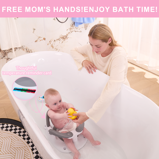 Wddbb Baby Bath seat for Babies 6 Months & up, 360° Stable Toddler Bath Chair with one-Touch Button, Back Hollow Design, Water Temperature Card & 4 Suction Cups for Safety (Pink)
