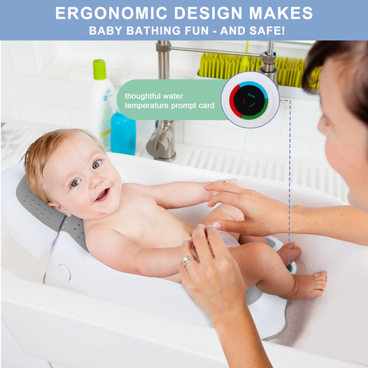 Wddbb Baby Bath Support,Ideal for Babies Less Than 6 Months Old,with Thermometer-Adjustable Slope Newborn Bathtub, Baby tubs for Baby tubs for Newborn Essentials Must Haves (Gray)