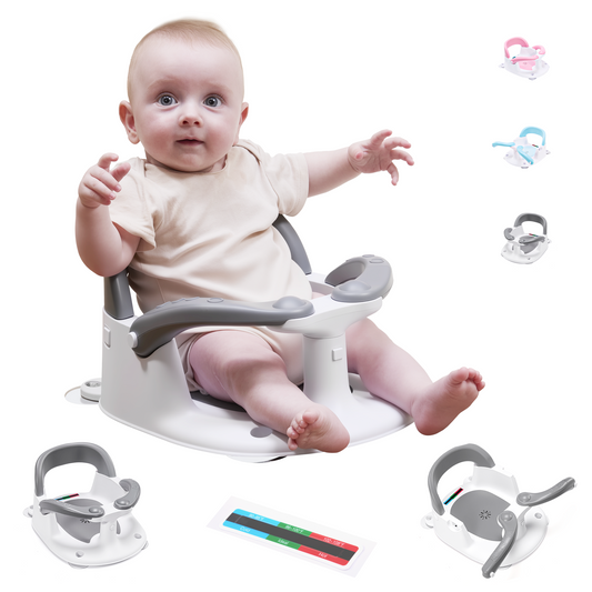 Wddbb Baby Bath seat for Babies 6 Months & up, 360° Stable Toddler Bath Chair with one-Touch Button, Back Hollow Design, Water Temperature Card & 4 Suction Cups for Safety (Dark Gray)